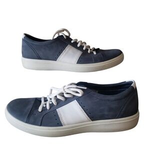 ECCO Retro Sneaker Leather Casual Walking Shoe Comfort Blue White Size 10